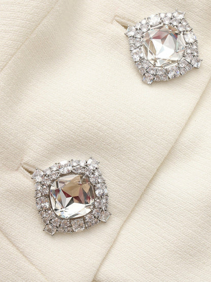 Nana Jacqueline Camille Crystal-Button White Peplum Vest: White Vest for Bridal Shower White