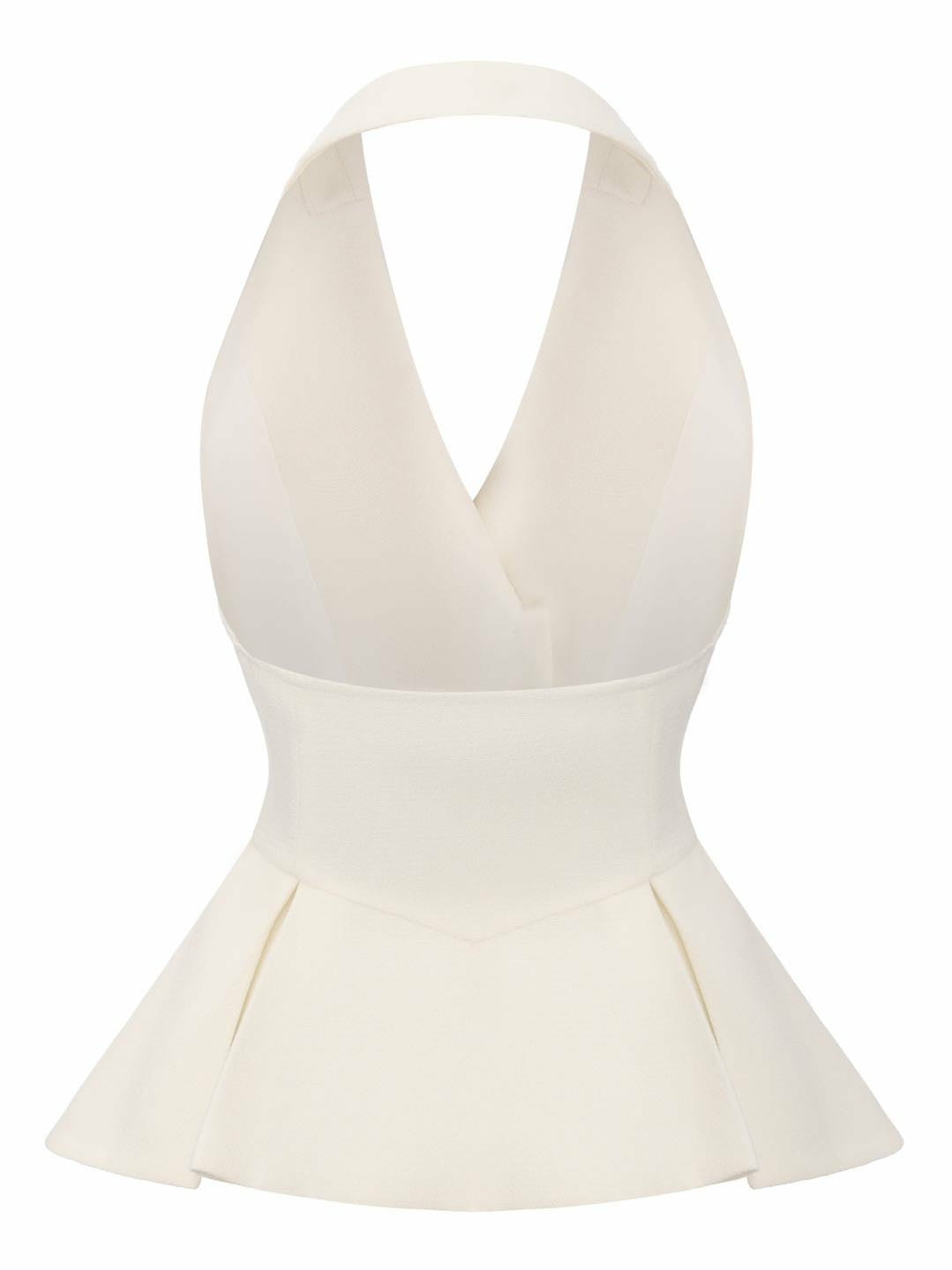 Nana Jacqueline Camille Crystal-Button White Peplum Vest: White Vest for Bridal Shower White