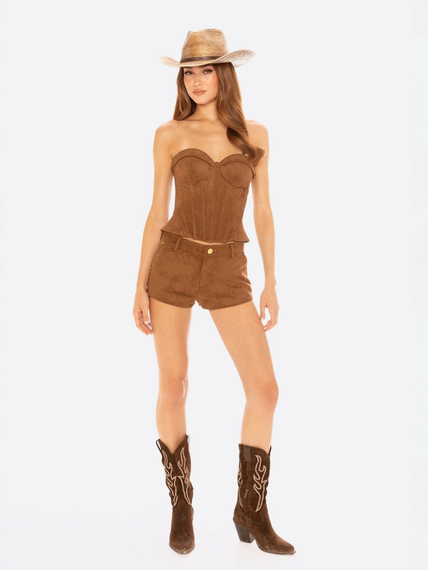 Nana Jacqueline Sienna Suede Top: Brown Corset Top for Date Night Brown