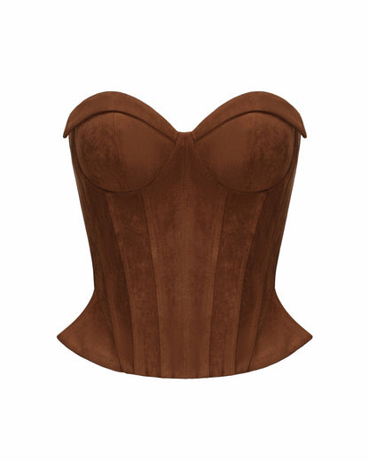 Nana Jacqueline Sienna Suede Top: Brown Corset Top for Date Night Brown