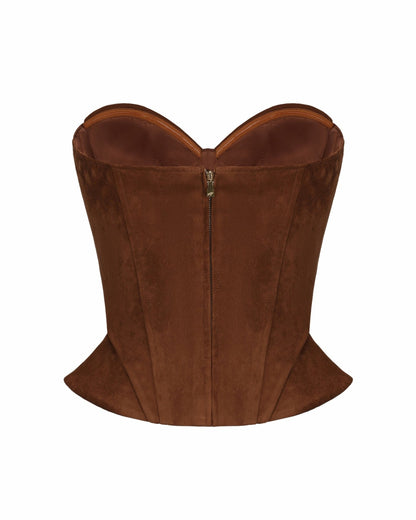 Nana Jacqueline Sienna Suede Top: Brown Corset Top for Date Night Brown
