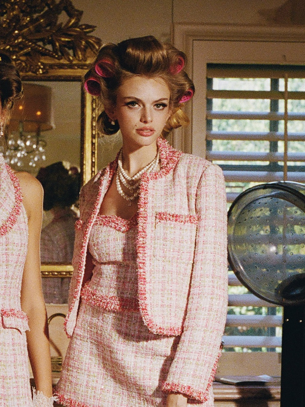 Nana Jacqueline Bianca Metallic-Woven Tweed Pink Jacket: Pink Jacket for Bridal Shower Pink