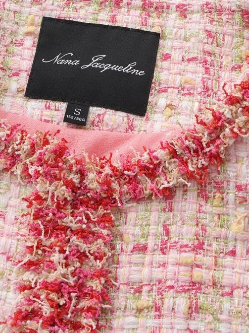 Nana Jacqueline Bianca Metallic-Woven Tweed Pink Jacket: Pink Jacket for Bridal Shower Pink