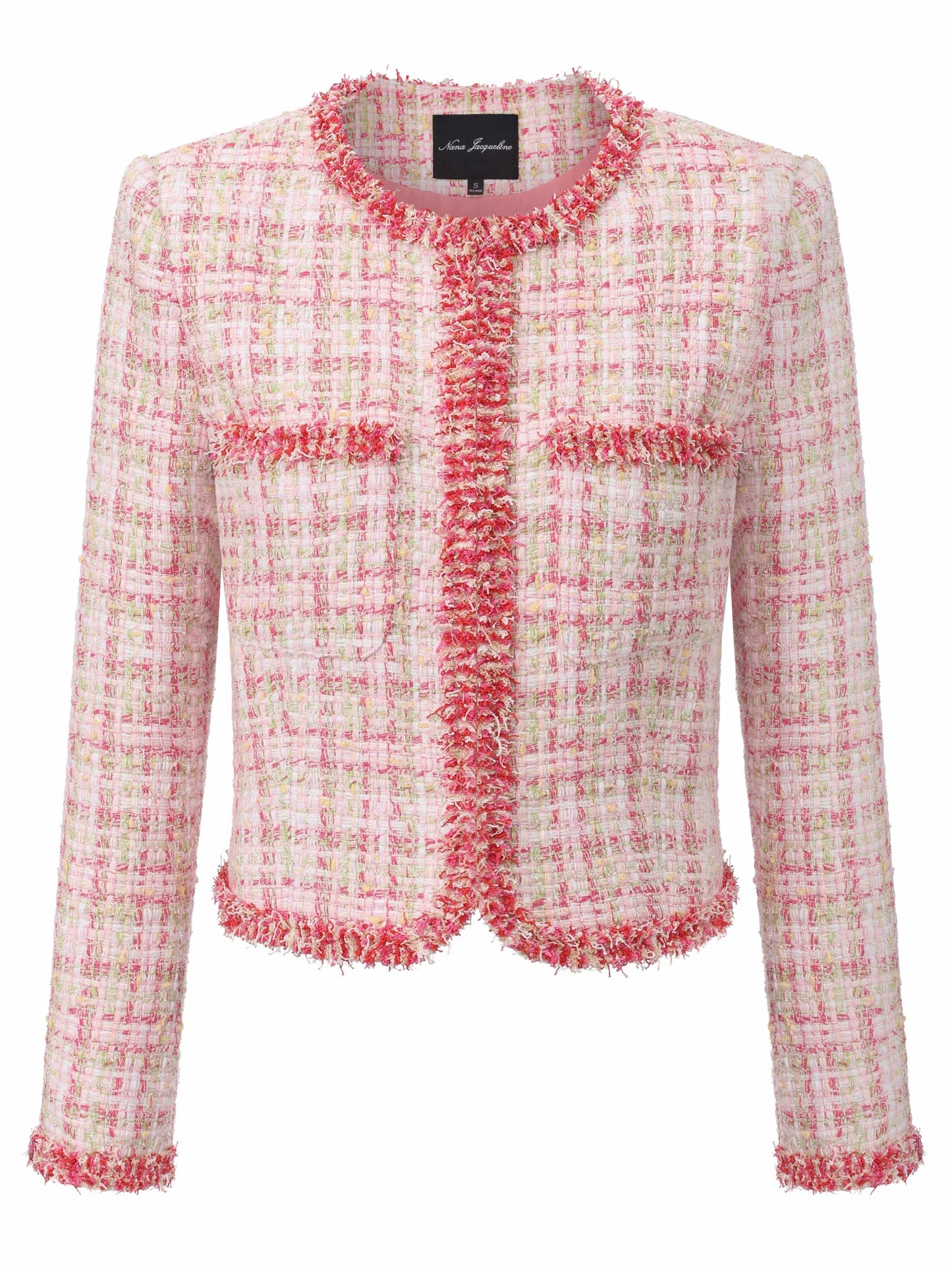 Nana Jacqueline Bianca Metallic-Woven Tweed Pink Jacket: Pink Jacket for Bridal Shower Pink
