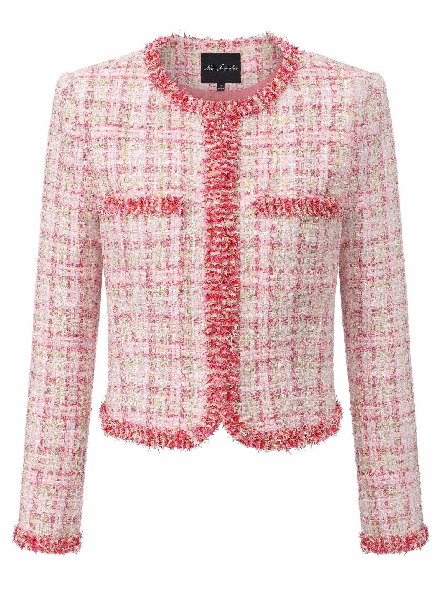 Nana Jacqueline Bianca Metallic-Woven Tweed Pink Jacket: Pink Jacket for Bridal Shower Pink