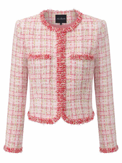 Nana Jacqueline Bianca Metallic-Woven Tweed Pink Jacket: Pink Jacket for Bridal Shower Pink