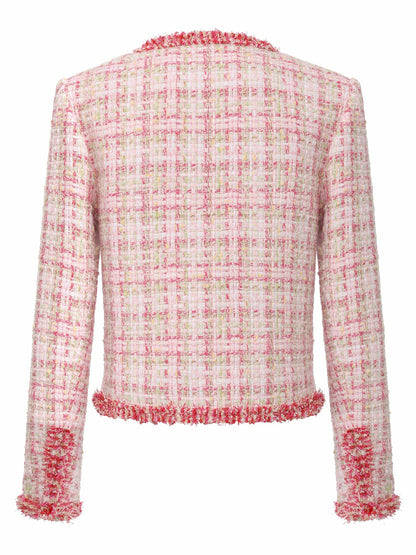 Nana Jacqueline Bianca Metallic-Woven Tweed Pink Jacket: Pink Jacket for Bridal Shower Pink