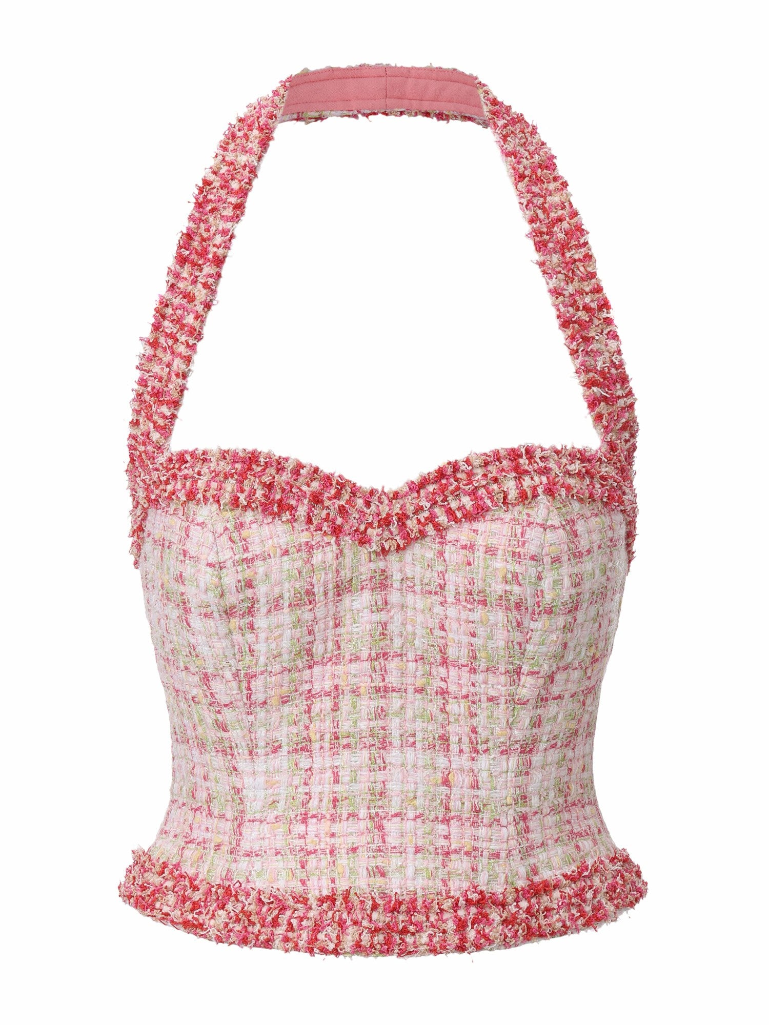 Nana Jacqueline Bianca Metallic-Woven Tweed Halter Pink Top Pink