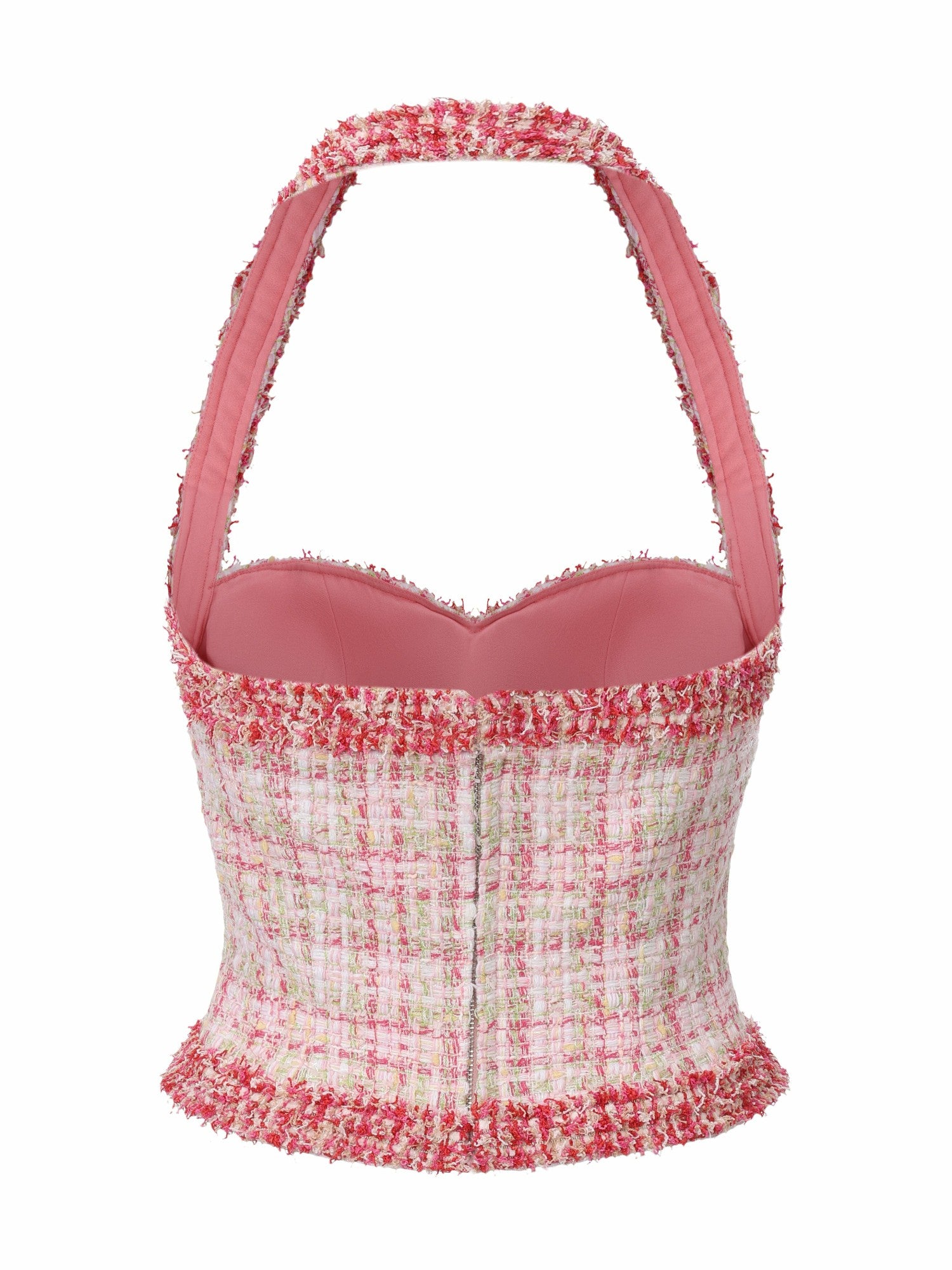 Nana Jacqueline Bianca Metallic-Woven Tweed Halter Pink Top Pink