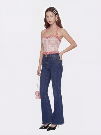 Nana Jacqueline Bianca Metallic-Woven Tweed Halter Pink Top Pink