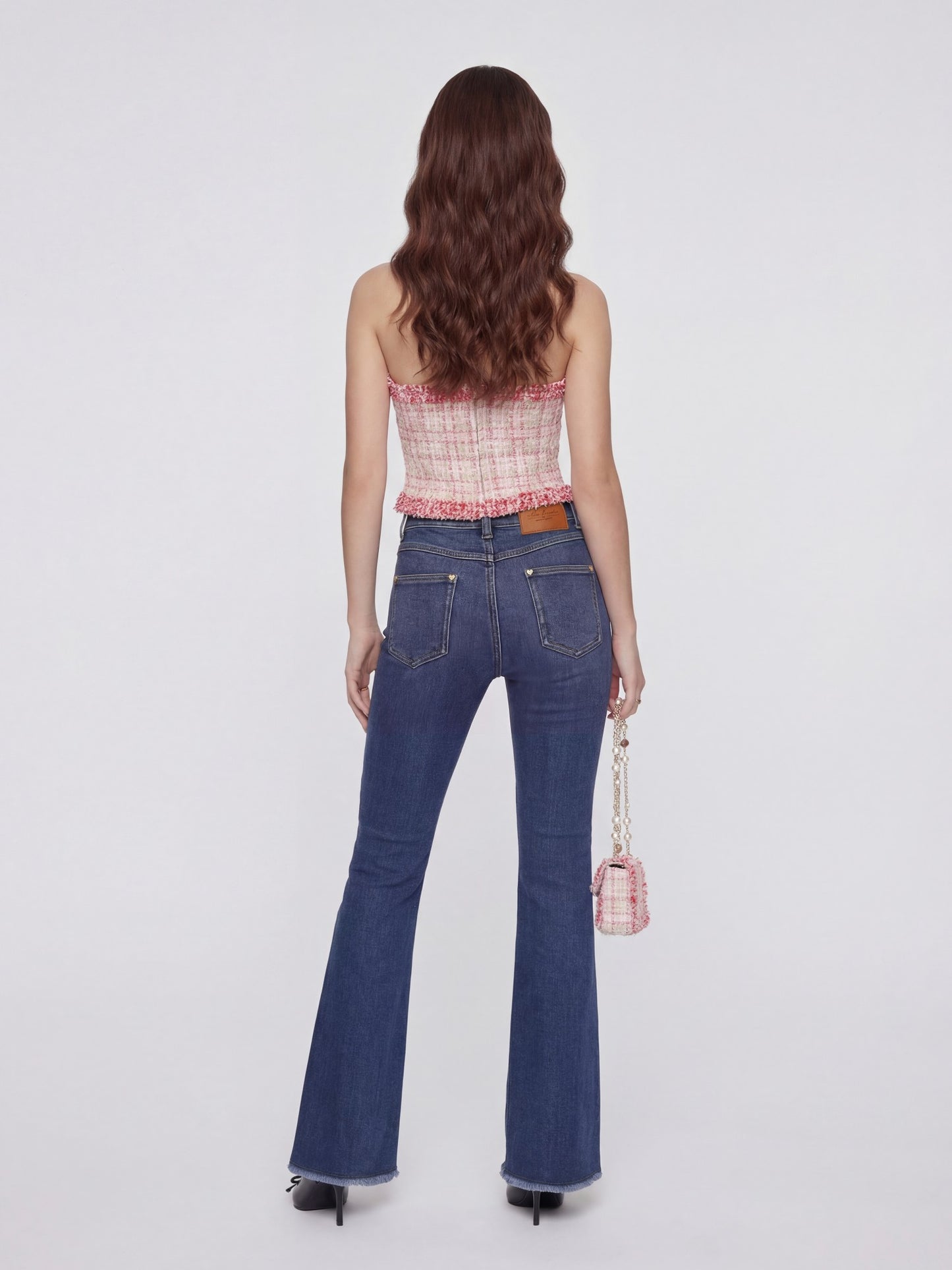 Nana Jacqueline Bianca Metallic-Woven Tweed Halter Pink Top Pink