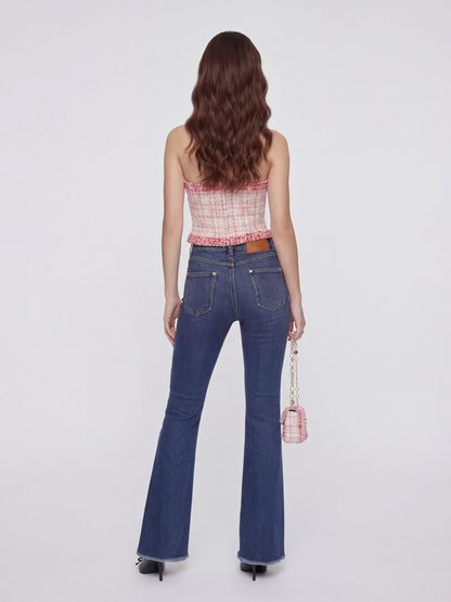 Nana Jacqueline Bianca Metallic-Woven Tweed Halter Pink Top Pink