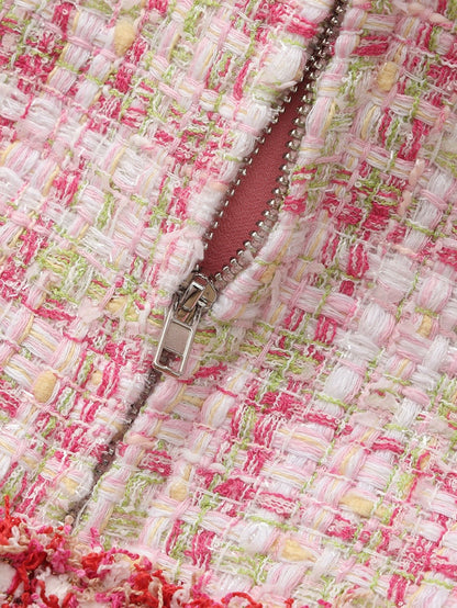 Nana Jacqueline Bianca Metallic-Woven Tweed Halter Pink Top Pink