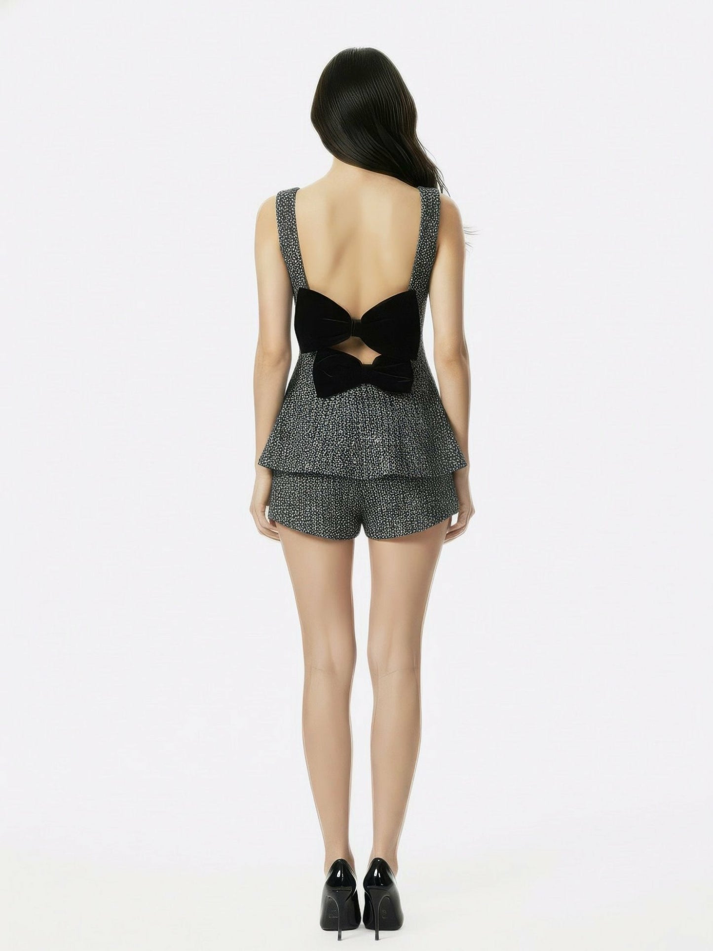 Nana Jacqueline Anabella Bow Top: Black Silver Top for Cocktail Party Black & Silver