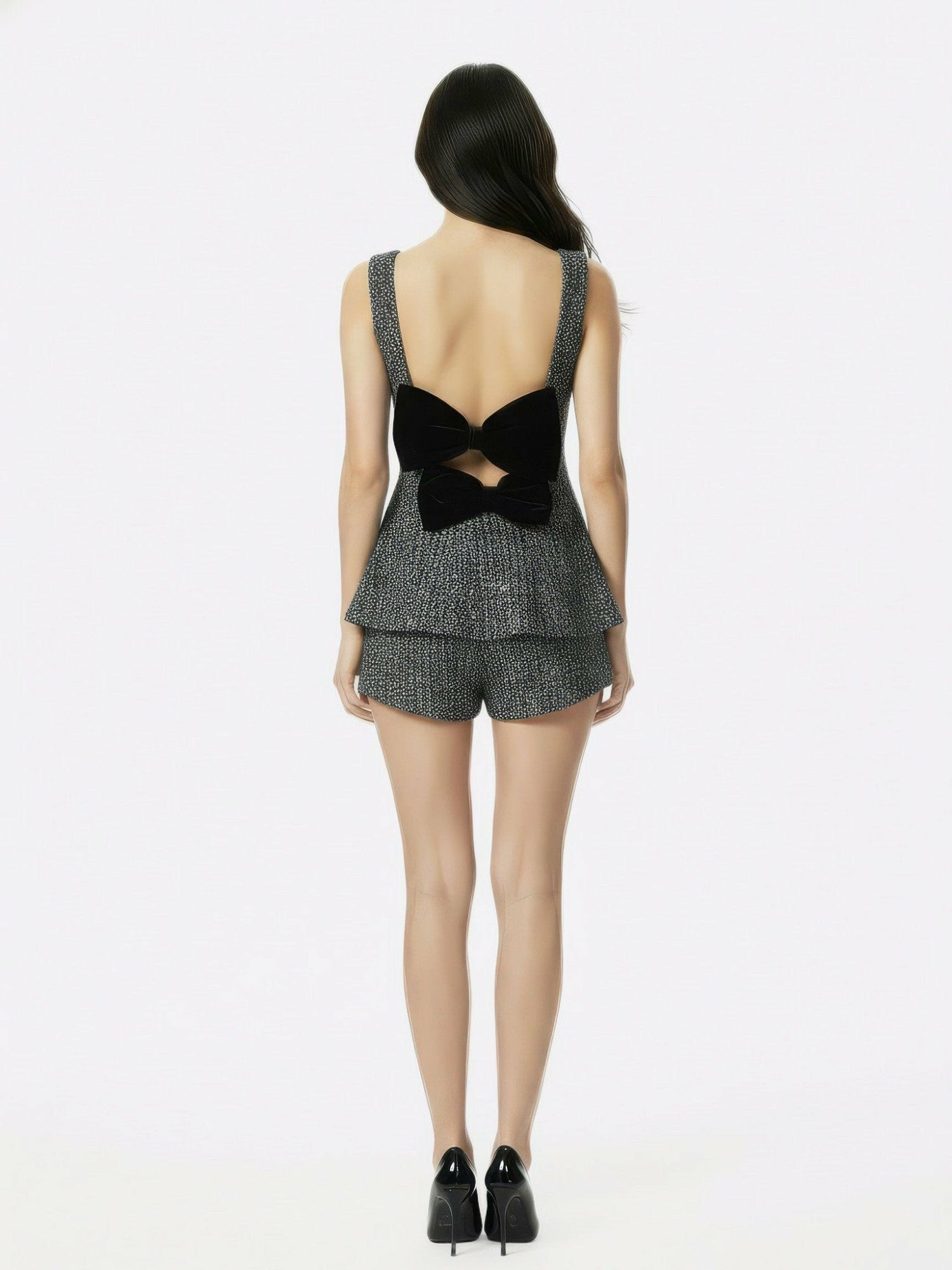 Nana Jacqueline Anabella Bow Top: Black Silver Top for Cocktail Party Black & Silver