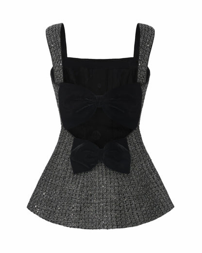 Nana Jacqueline Anabella Bow Top: Black Silver Top for Cocktail Party Black & Silver