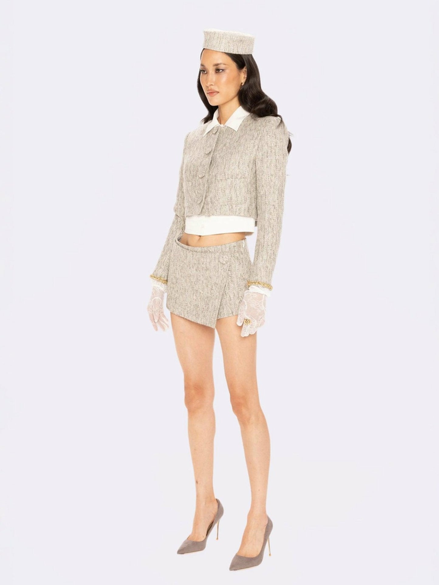 Nana Jacqueline Francesca Cropped Coat: Gray Cropped Coat for Brunch Gray