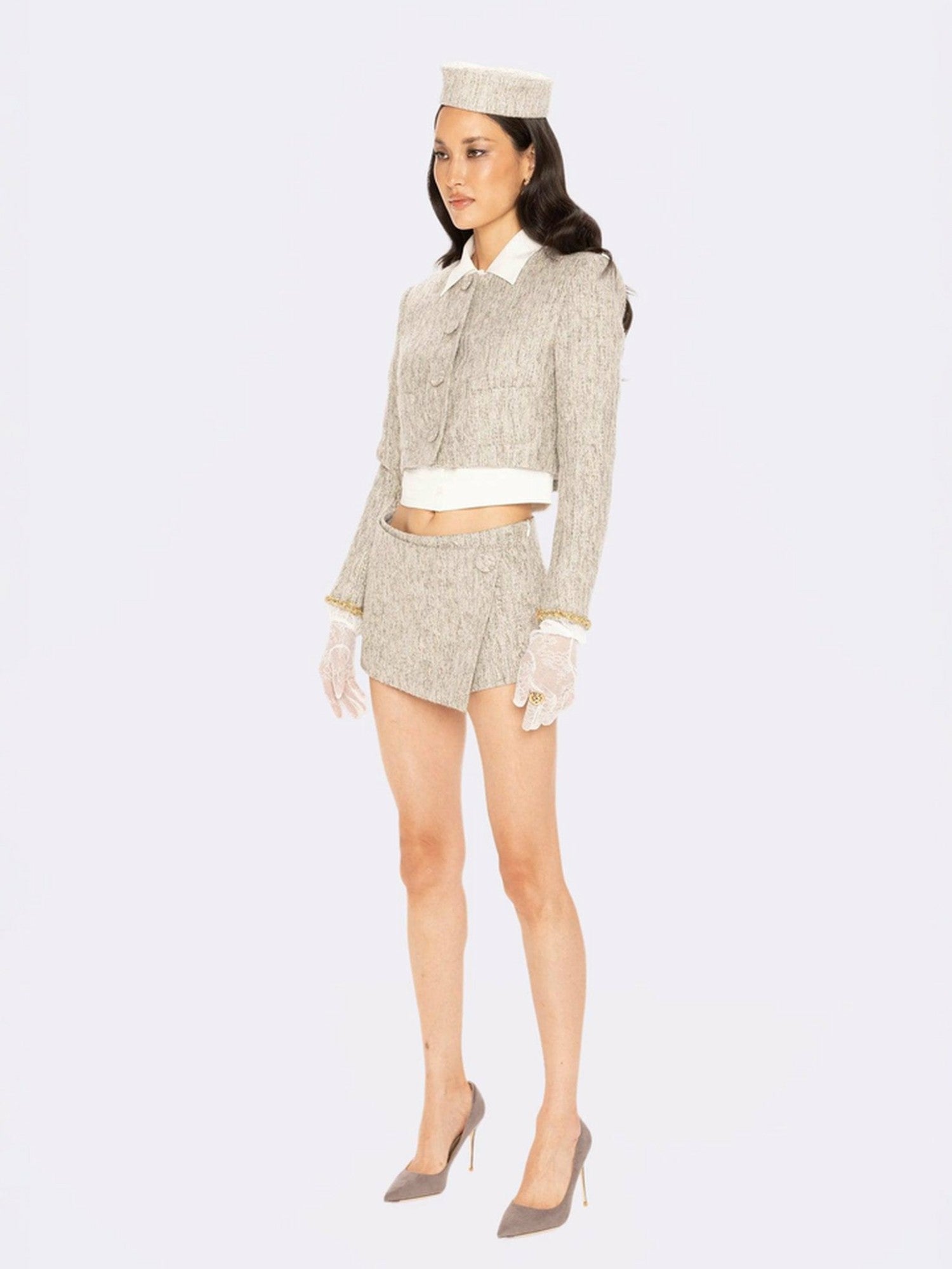 Nana Jacqueline Francesca Cropped Coat: Gray Cropped Coat for Brunch Gray