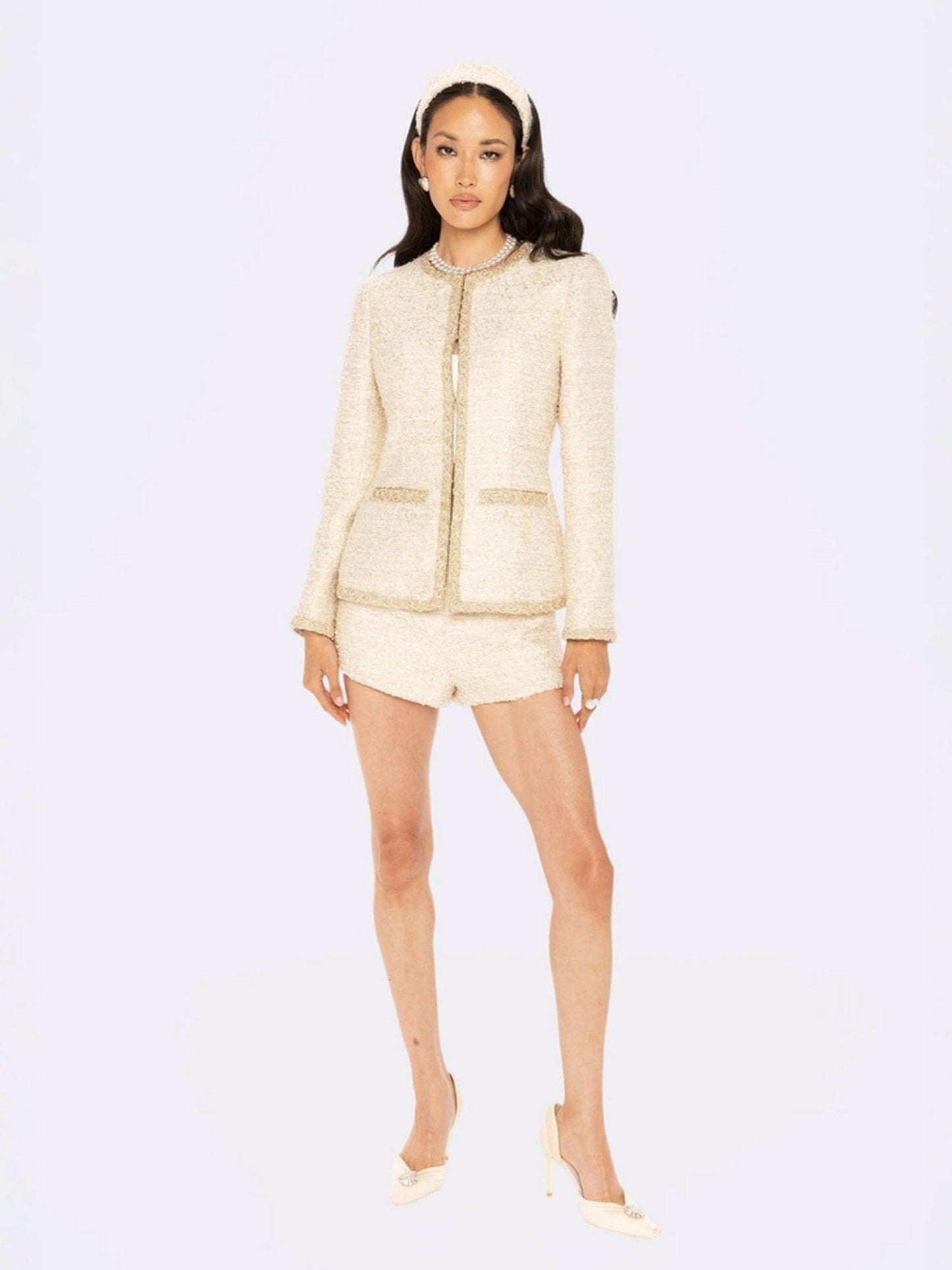Nana Jacqueline Evelyn Tweed Jacket: White Jacket for Bridal Shower White
