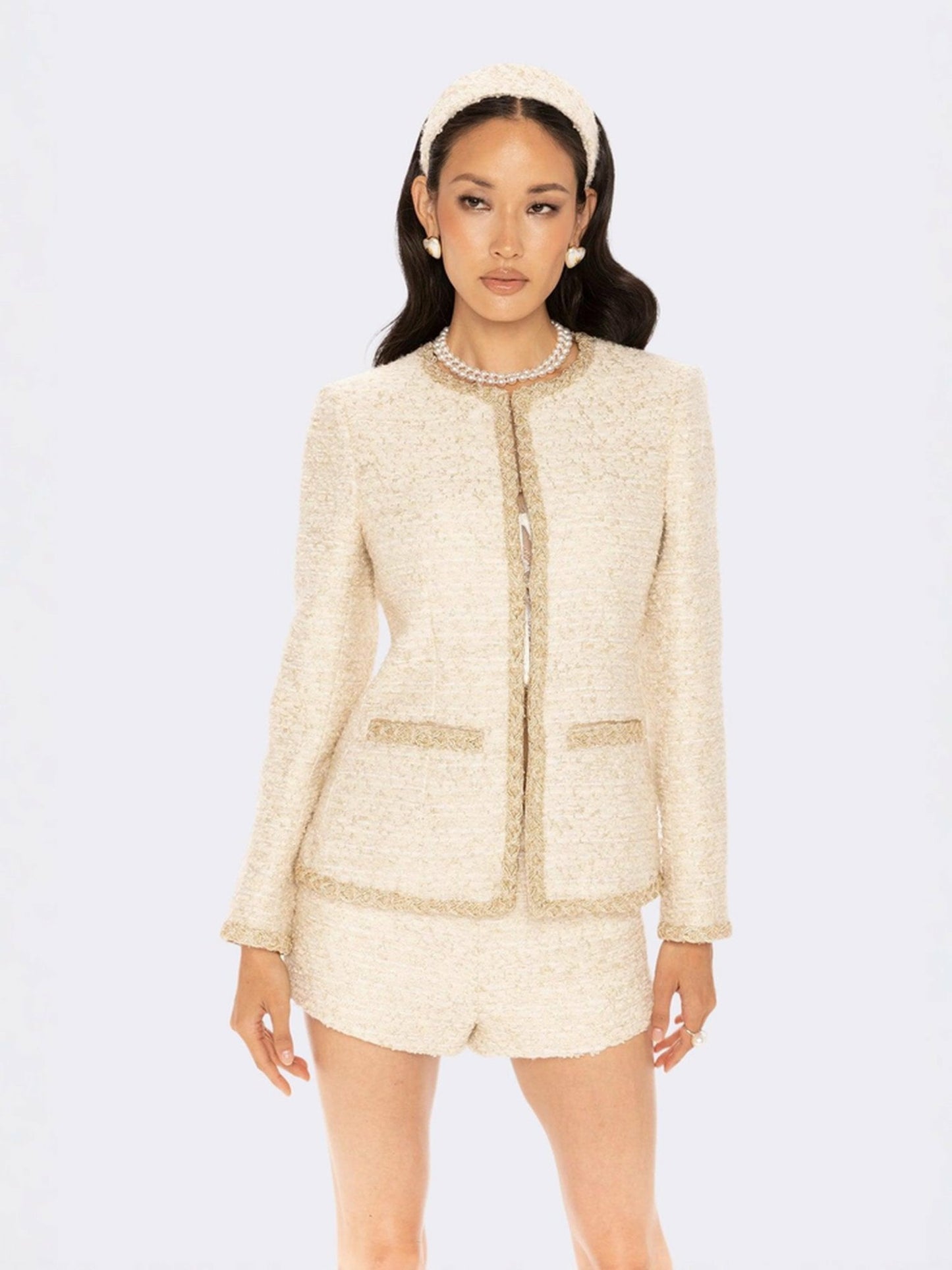 Nana Jacqueline Evelyn Tweed Jacket: White Jacket for Bridal Shower White
