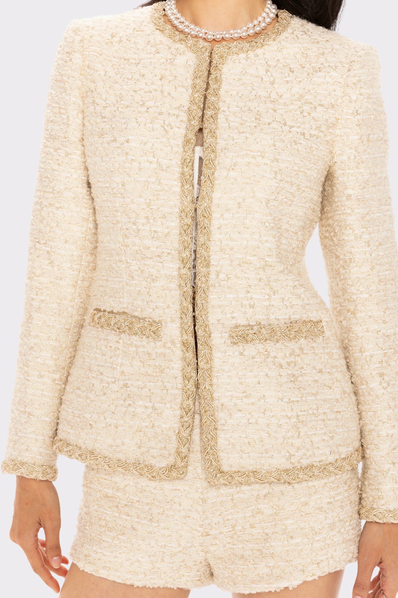 Nana Jacqueline Evelyn Tweed Jacket: White Jacket for Bridal Shower White