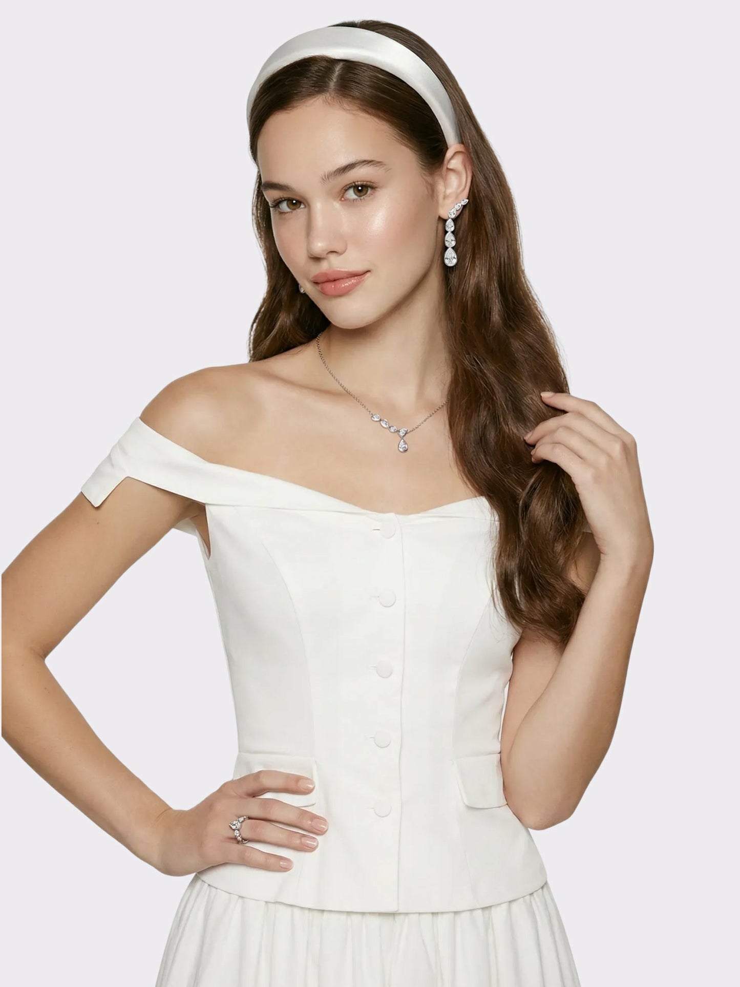 Nana Jacqueline White Tailored Off-Shoulder Cropped Top White