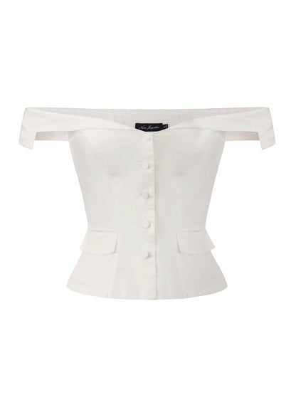 Nana Jacqueline White Tailored Off-Shoulder Cropped Top White