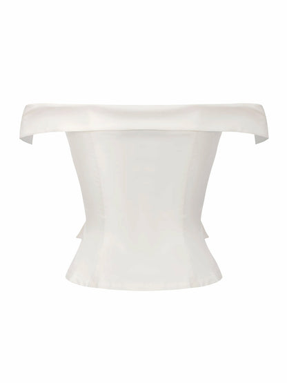 Nana Jacqueline White Tailored Off-Shoulder Cropped Top White