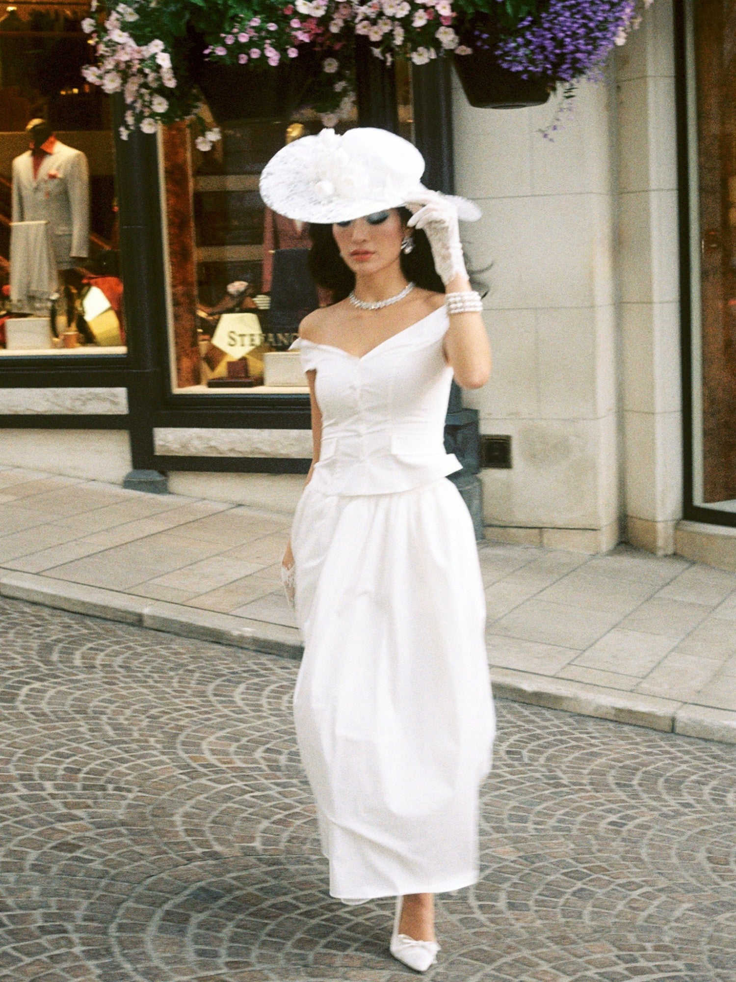 Nana Jacqueline White Tailored Off-Shoulder Cropped Top White