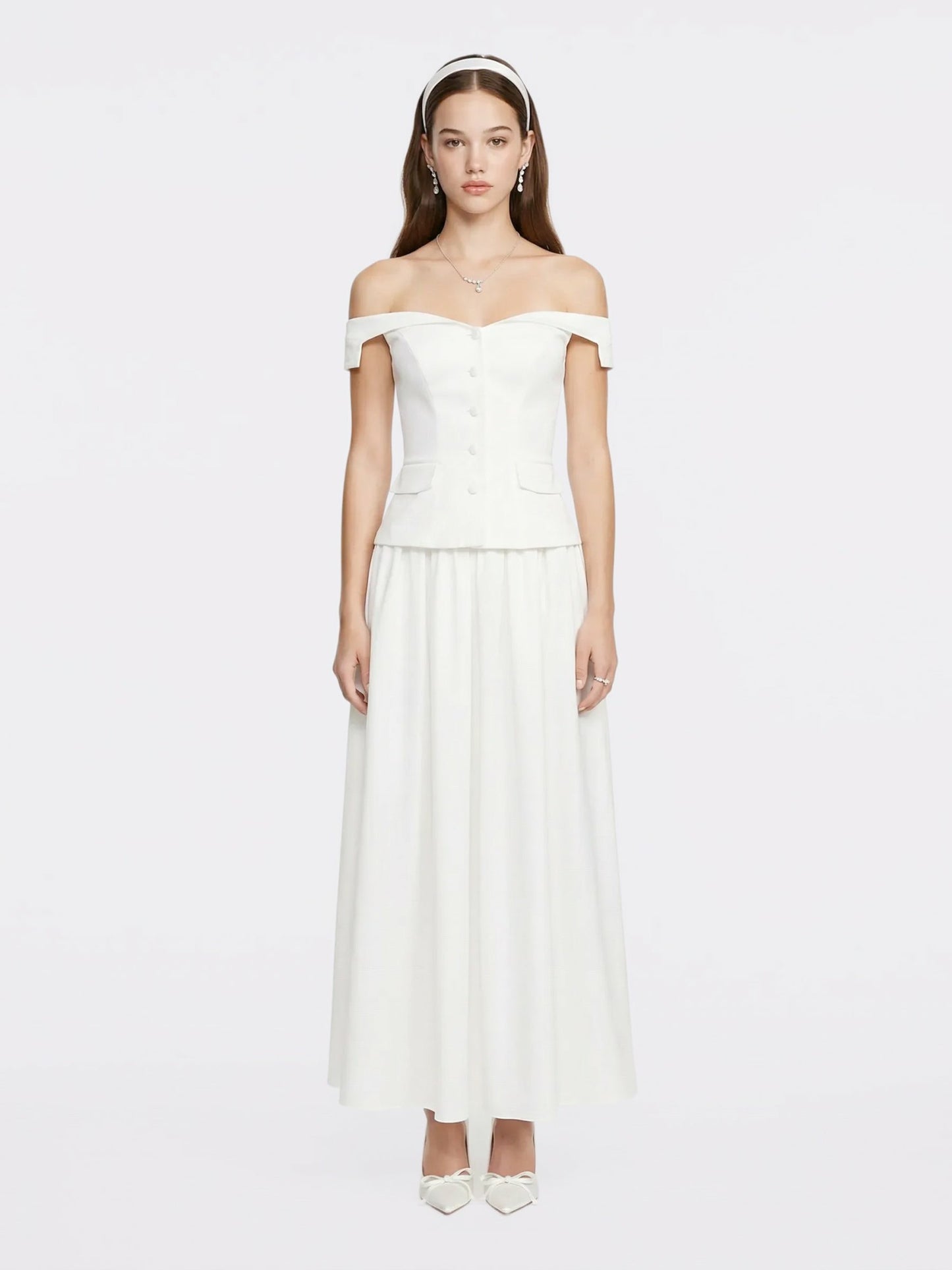 Nana Jacqueline White Tailored Off-Shoulder Cropped Top White