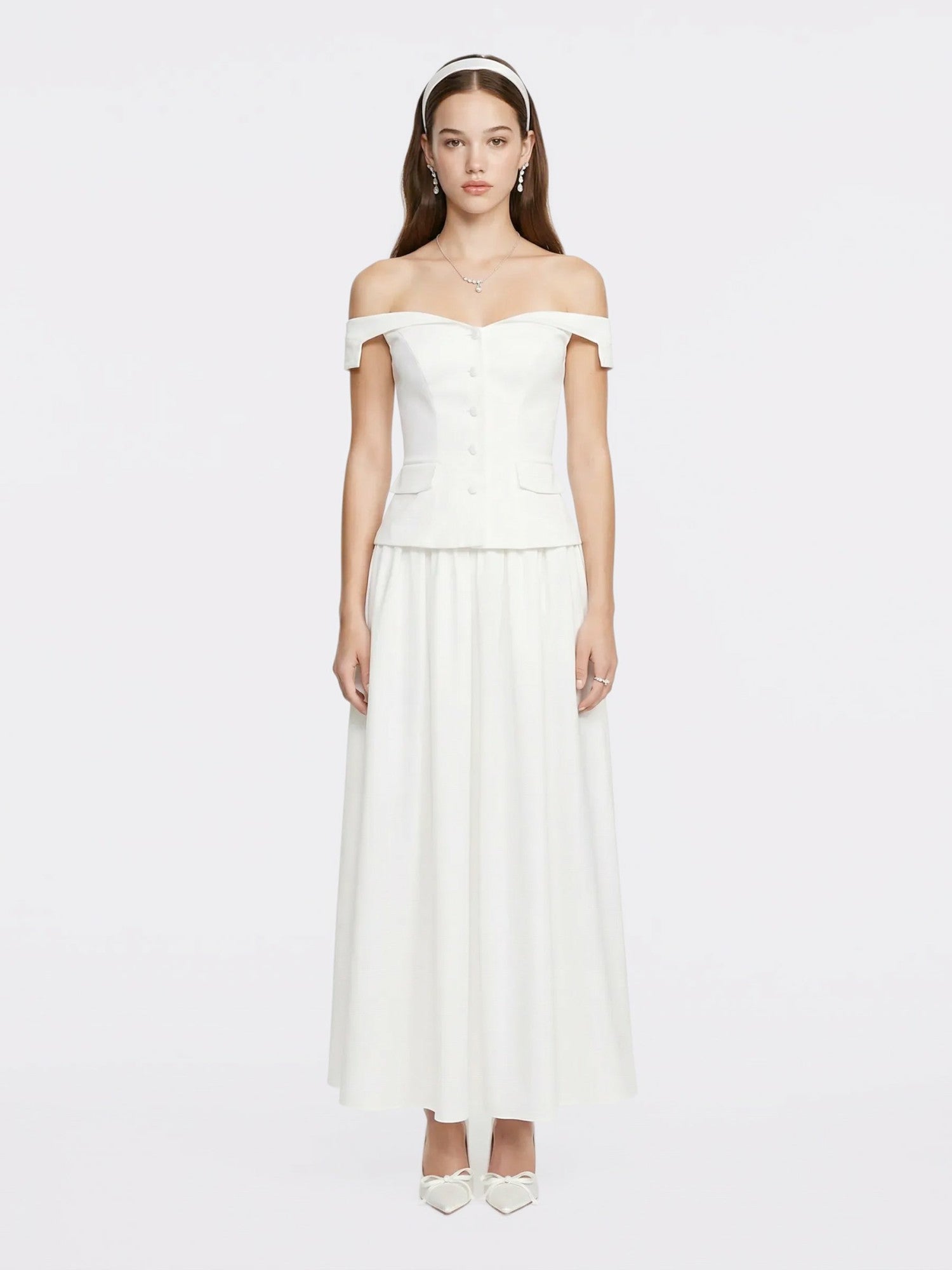 Nana Jacqueline White Tailored Off-Shoulder Cropped Top White