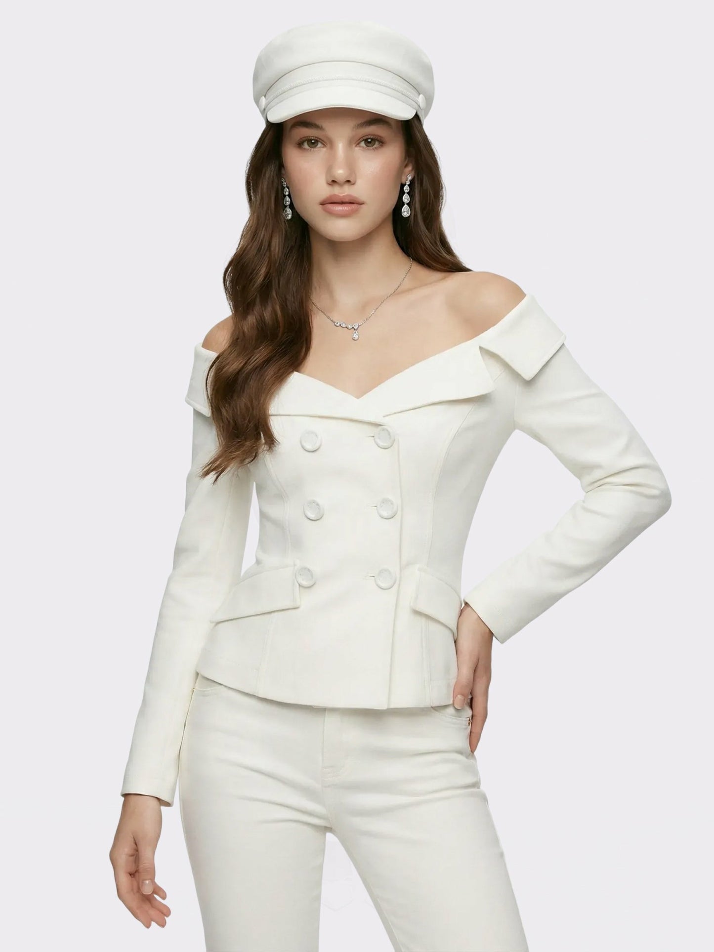 Nana Jacqueline White Denim Double-Breasted Tailored Top White