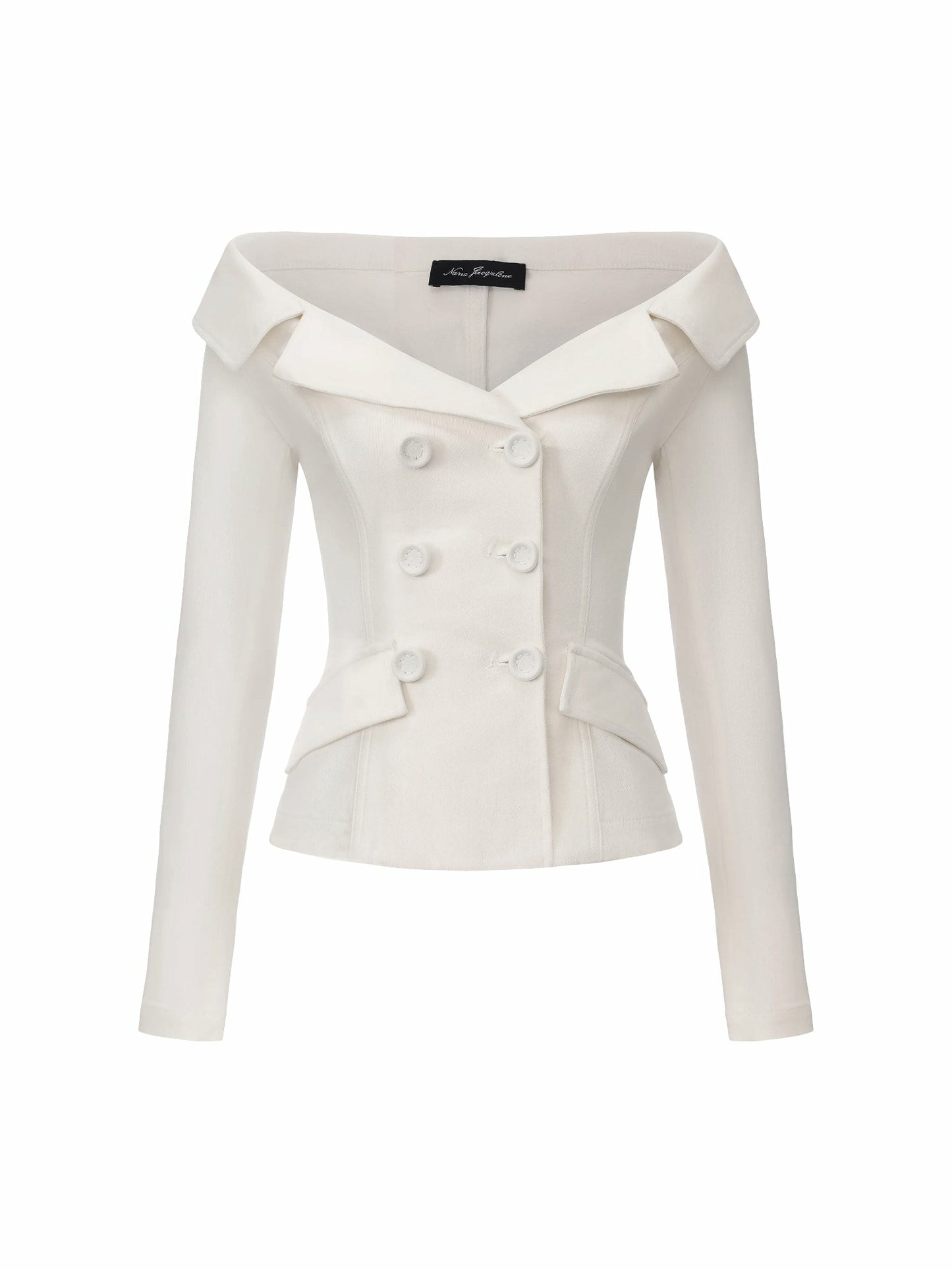 Nana Jacqueline White Denim Double-Breasted Tailored Top White