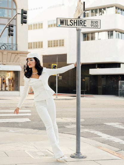 Nana Jacqueline White Denim Double-Breasted Tailored Top White