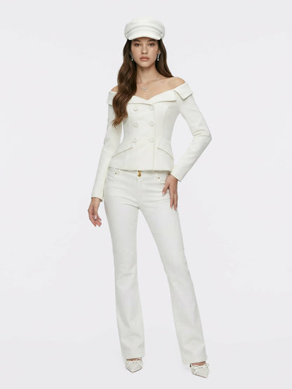 Nana Jacqueline White Denim Double-Breasted Tailored Top White