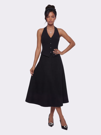 Nana Jacqueline Amara Tailored Halter Black Vest: Black Vest for Cocktail Party Black