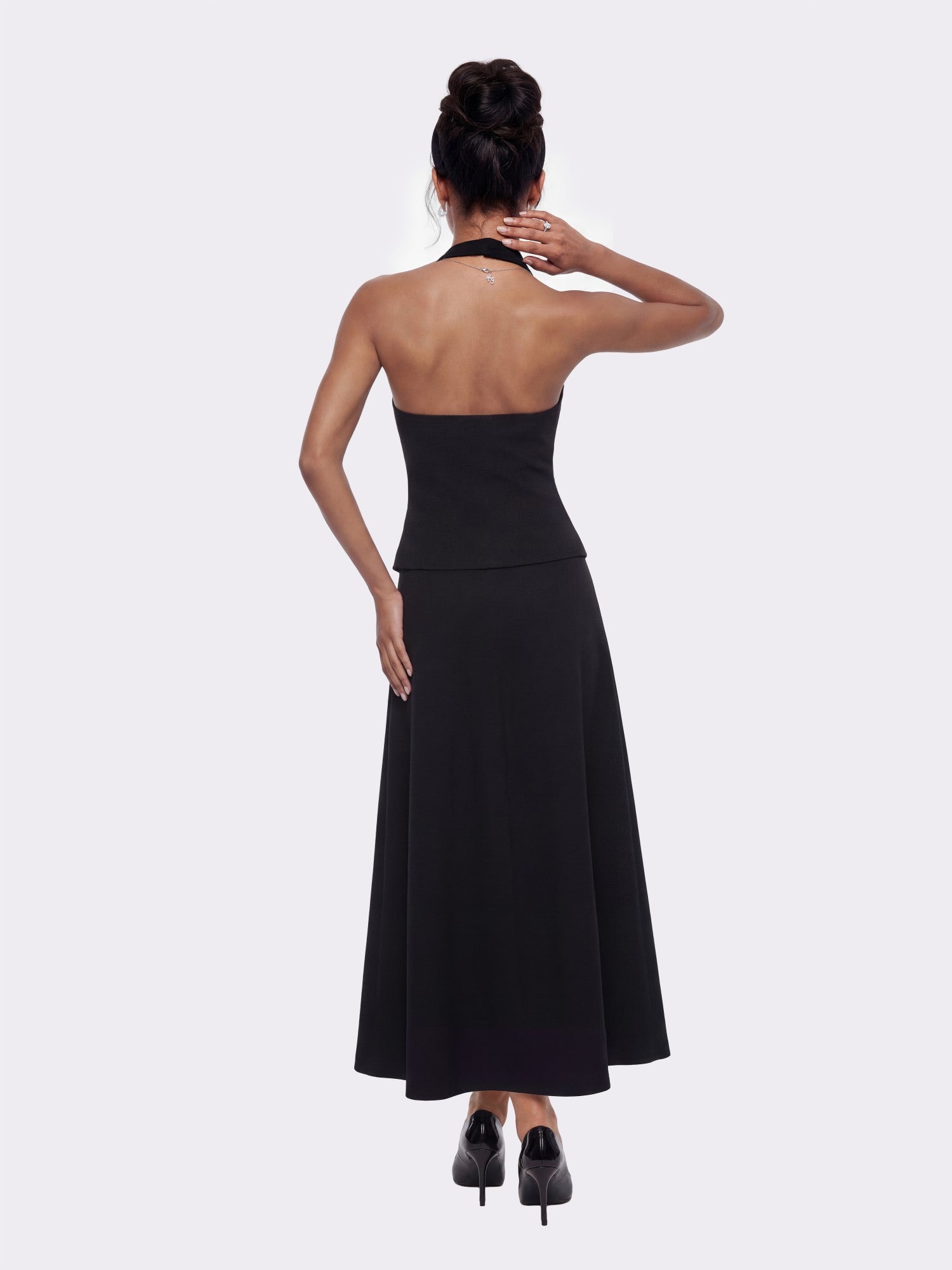 Nana Jacqueline Amara Tailored Halter Black Vest: Black Vest for Cocktail Party Black