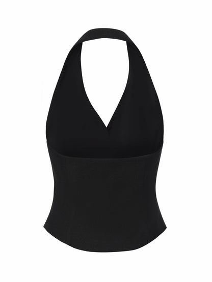 Nana Jacqueline Amara Tailored Halter Black Vest: Black Vest for Cocktail Party Black