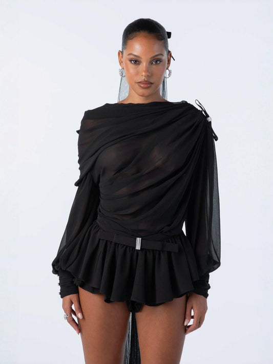 Nana Jacqueline Demi Top: Black Top for Date Night Black