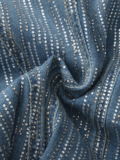 Nana Jacqueline Blue Denim Double-Breasted Top with Crystal Detail Blue