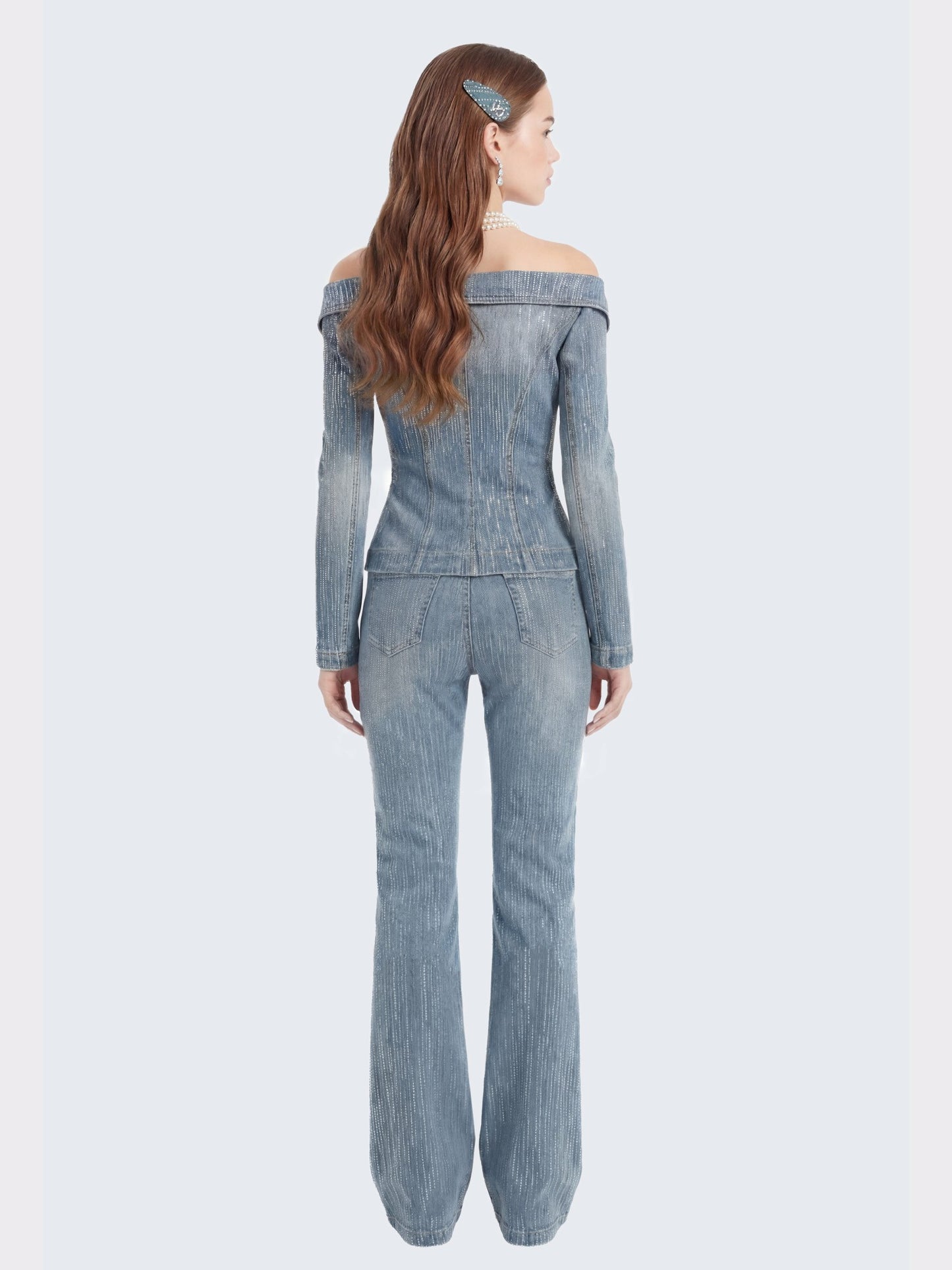 Nana Jacqueline Blue Denim Double-Breasted Top with Crystal Detail Blue