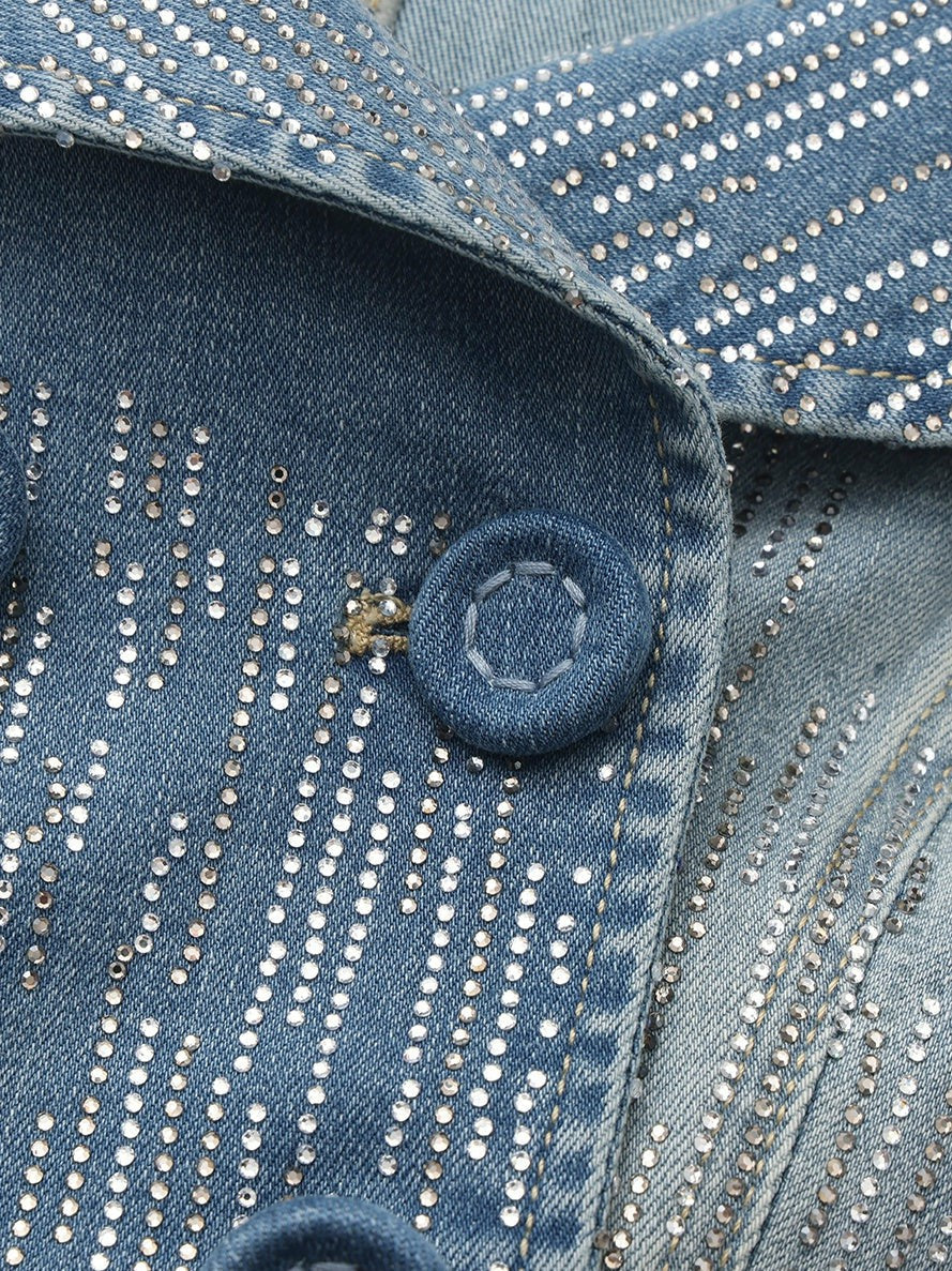 Nana Jacqueline Blue Denim Double-Breasted Top with Crystal Detail Blue