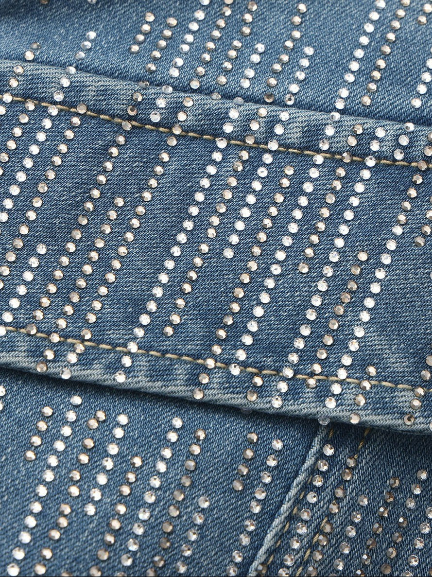 Nana Jacqueline Blue Denim Double-Breasted Top with Crystal Detail Blue