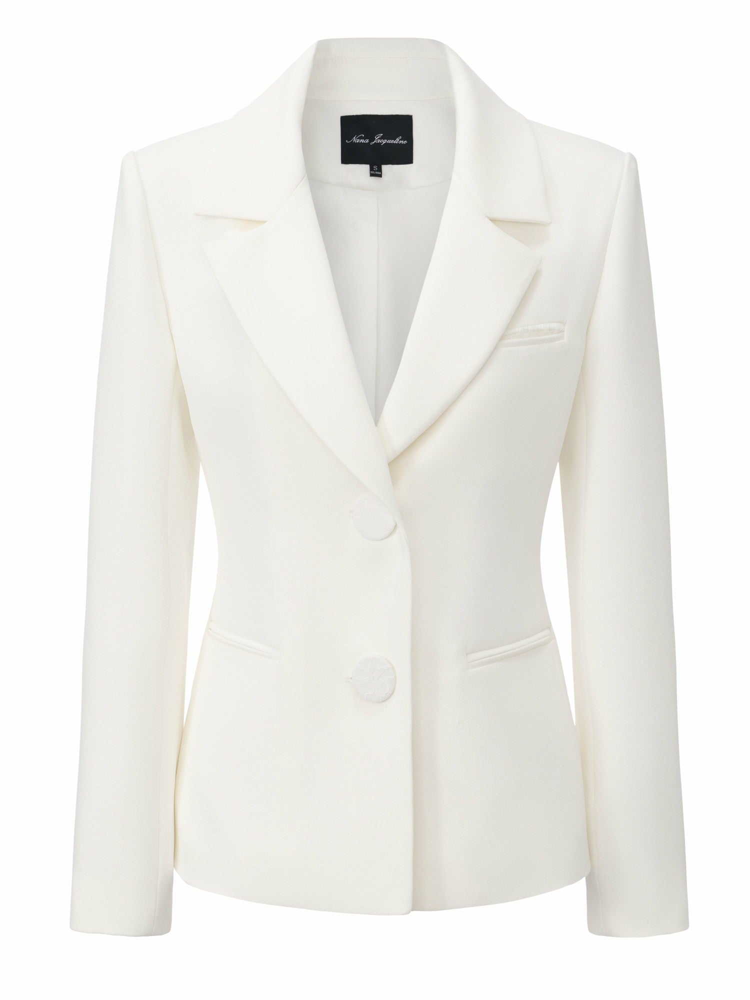 Nana Jacqueline Margot Lace-Trim Peak-Lapel White Blazer White