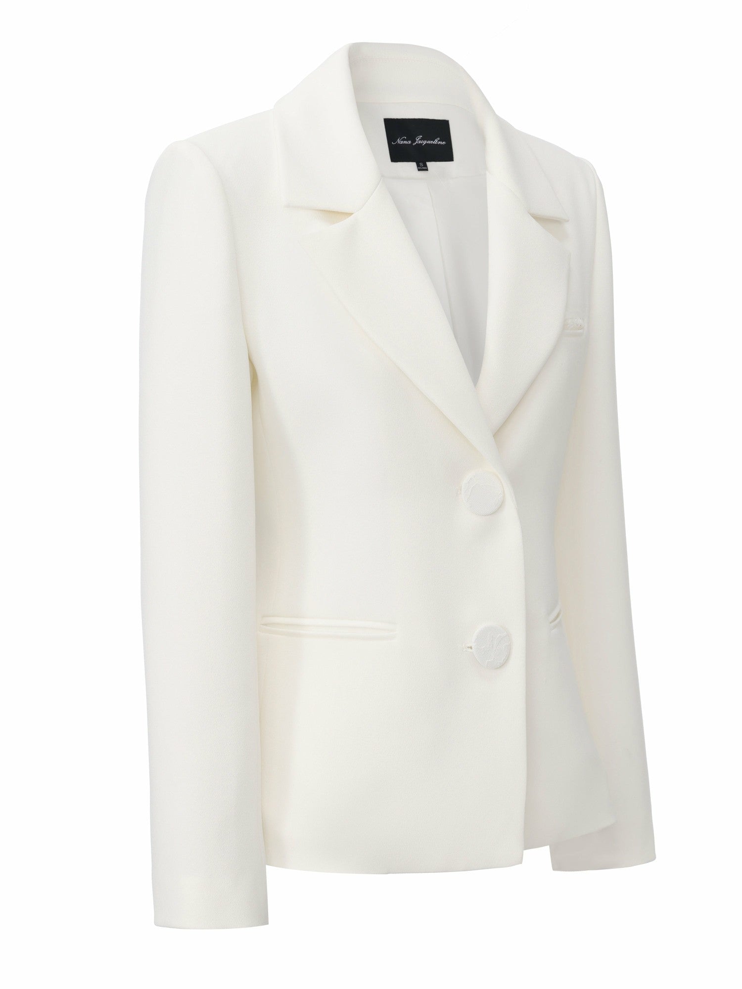 Nana Jacqueline Margot Lace-Trim Peak-Lapel White Blazer White