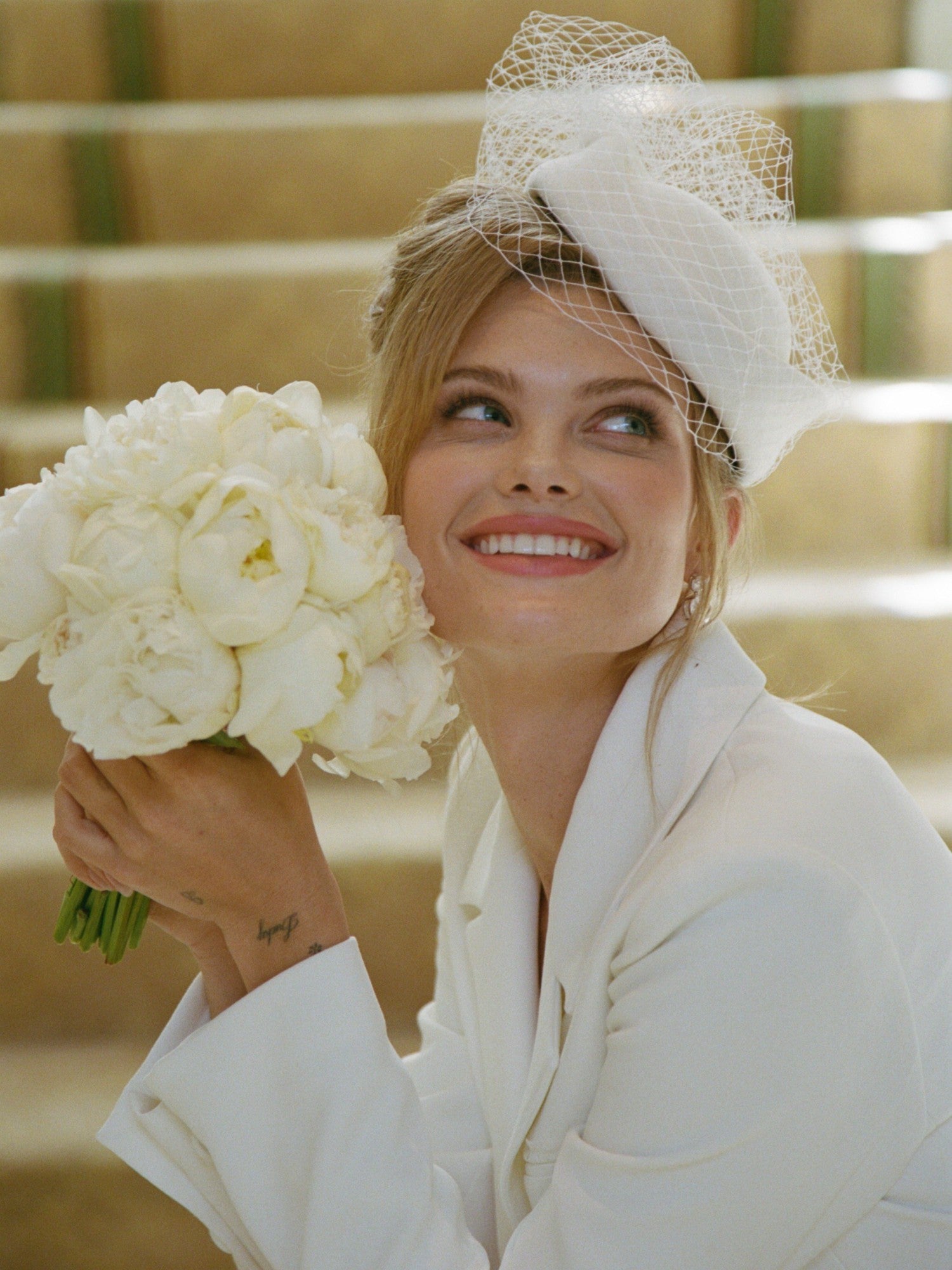 Nana Jacqueline Margot Lace-Trim Peak-Lapel White Blazer White