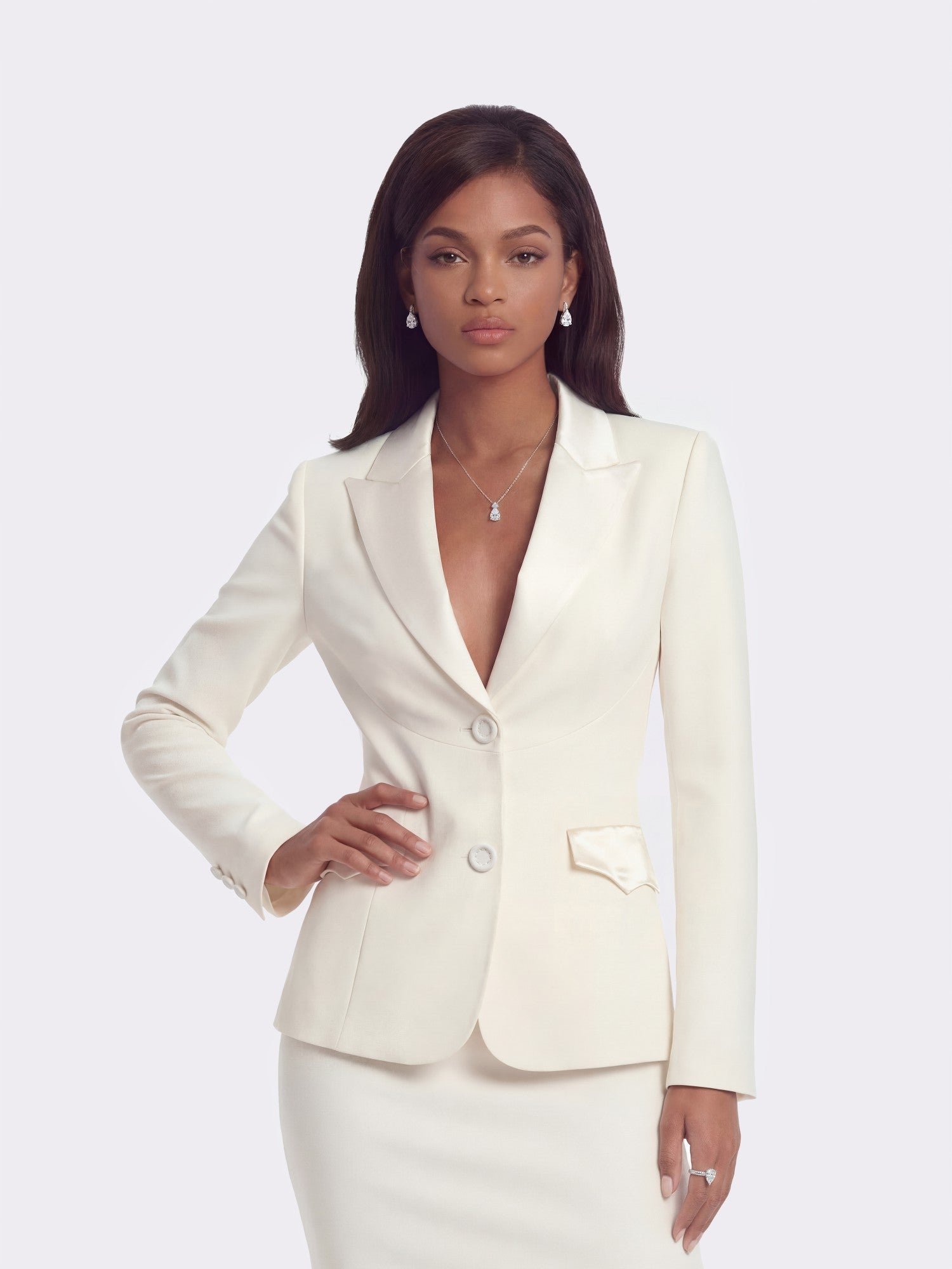 Nana Jacqueline Yvette Satin Lapel Tailored White Structured Blazer White