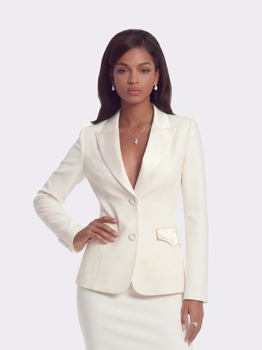 Nana Jacqueline Yvette Satin Lapel Tailored White Structured Blazer White