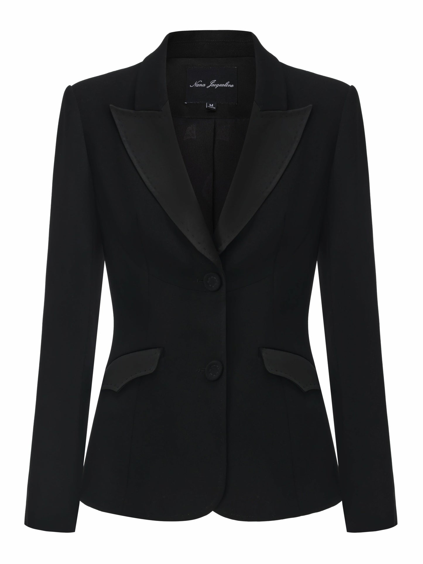 Nana Jacqueline Yvette Satin Lapel Tailored Black Structured Blazer Black