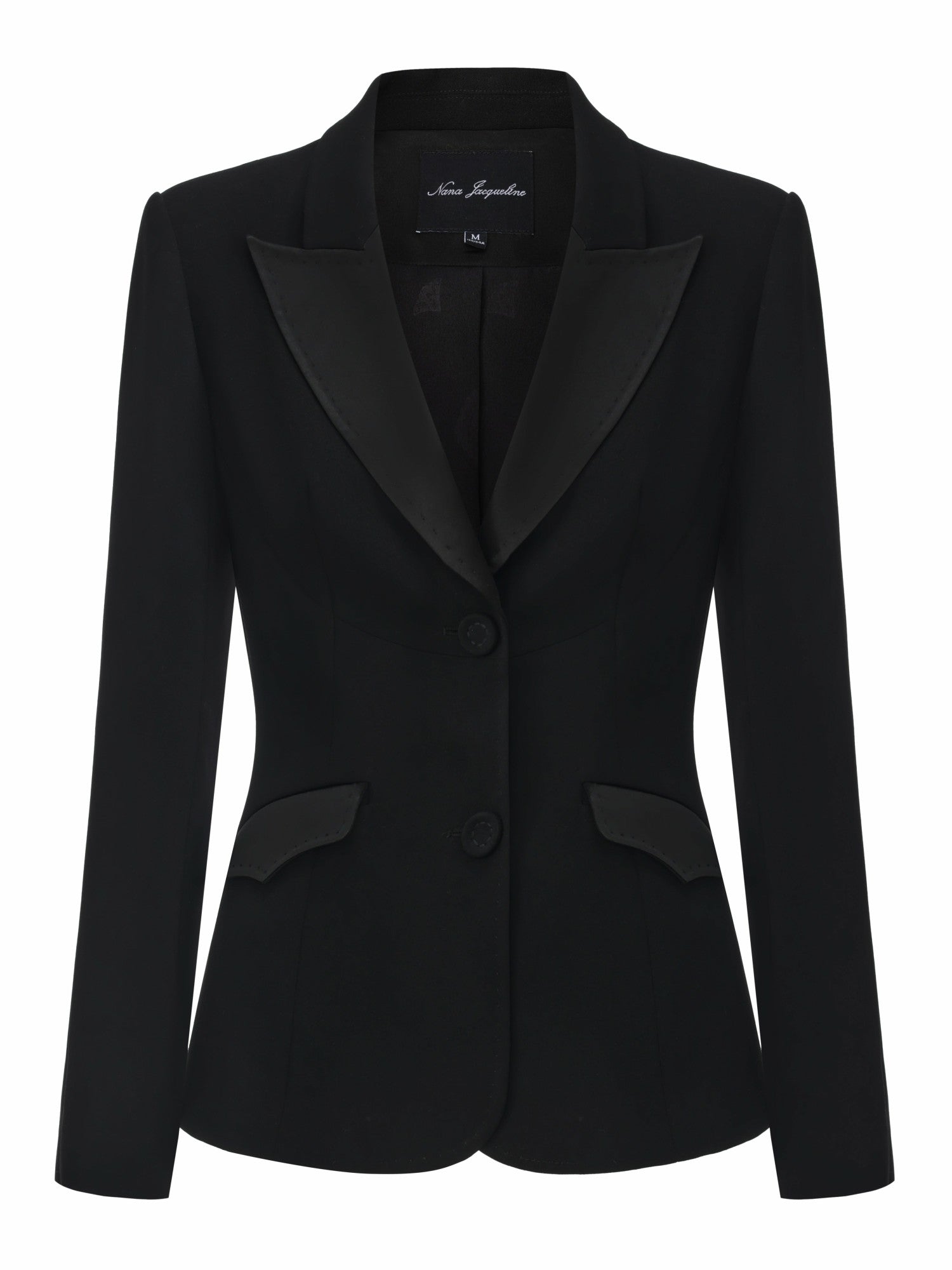 Nana Jacqueline Yvette Satin Lapel Tailored Black Structured Blazer Black